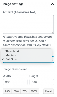 Selecting your image size in WordPress